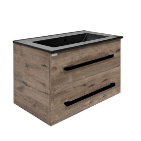 Koupelnová skříňka s černou úchytkou a umyvadlem SAT Cube Way 80x53x46 cm dub Wellington mat CUBE46C802DWMODC CUBE46C802DWMODC