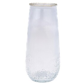 Skleněná váza se zlatým okrajem čirá 23.7cm