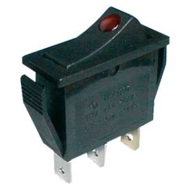Přepínač kolébkový 2pol./3pin ON-OFF 250V/15A prosv. bod R