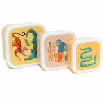 PETIT MONKEY Svačinový box Upside Down Animals – set 3 ks, oranžová barva, plast