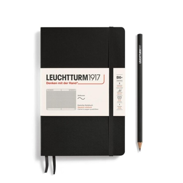 Leuchtturm1917 Zápisník Black Softcover B6+ čtverečkovaný