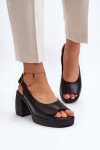 Zazoo 40376 Kožené sandály na masivním podpatku Černé 40