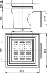 Alcadrain 1 - Alcadrain Podlahová vpust 150×150/110 mm boční, mřížka nerez, límec 2. úrovně izolace, vodní zápachová uzávěra APV12 APV12