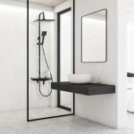Erga Oslo, sprchová souprava s pákovou baterií, policí a dešťovou hlavicí 30x30 cm, černá matná, ERG-YKA-BP.OSLO-30-BLK