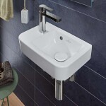 VILLEROY & BOCH - O.novo Umývátko Compact 36x25 cm, s přepadem, 1 otvor pro baterii vlevo, CeramicPlus, alpská bílá 434236R1