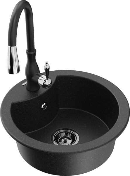 MEXEN/S - Diego granitový dřez 1-miska včetně baterie Savita, černá/stříbrná metalik 6512-73-672601-70-B
