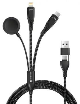 Connect IT Wirez 6in1 černá / Nabíjecí a datový kabel / USB-C / Lightning / pro hodinky / 1,25 m / 100 W (CCA-2300-BK)