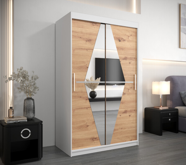 Šatní skříň Abi Bo Barva korpusu: Bílá, Rozměry: 120 cm, Dveře: Dub artisan