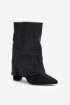 Zdobené Lesklé Kotníkové Boty S Otočeným Svrškem Na Podpatku Zateplené Černé Xistaria 40
