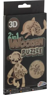 GRAFIX Dřevěné 3D puzzle 2v1 Opice a delfín
