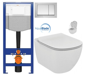 CERSANIT předstěnový instalační systém s tlačítkem chrom K97-509 + WC Ideal Standard Tesi se sedátkem SoftClose, AquaBlade K97-526 509 TE1