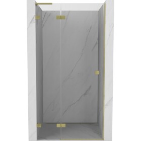 MEXEN/S - Lunar L sprchové dveře křídlové levé 75, transparent, zlatá kartáčovaná 834L-075-000-55-00-L