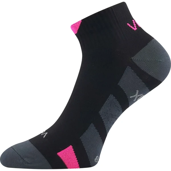 VOXX Ponožky nižší slabé GASTM se stříbrem ČERNÉ S NEON RŮŽOVOU (3 páry) 35-38 119659