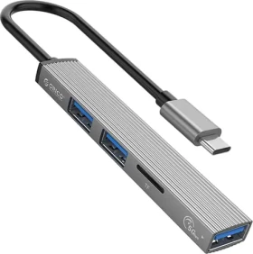 Orico USB hub hliníkový / USB hub / 1x USB-A 3.1 / 2x USB-A 2.0 / čtečka karet microSD / kabel 15 cm (AH-12F-GY-BP)