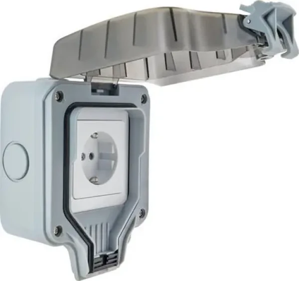 Schwaiger Venkovní zásuvka IP66 pod omítku / Zásuvka / 1x Schuko / 230V/16A / šedá (SOAD0100)