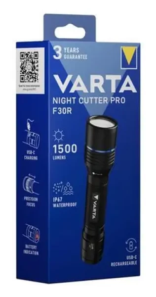 Varta Night Cutter Pro F30R černá / LED svítilna / 1500 lm / IP67 / USB-C (18921101111)