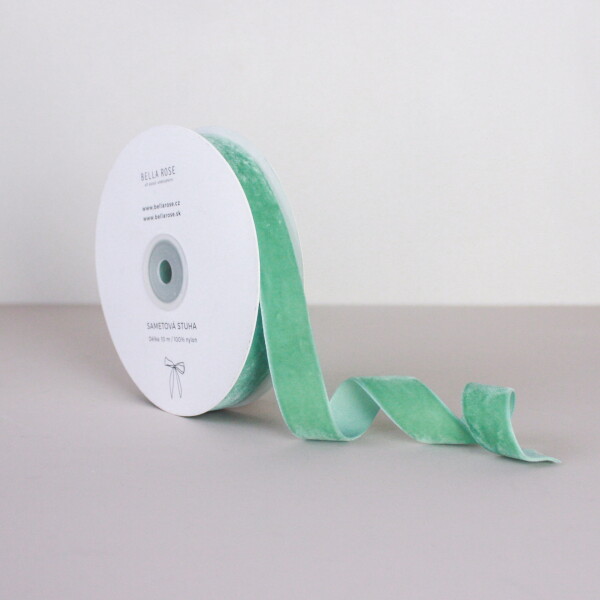 Bella Rose Sametová stuha 2 cm – Dusty Mint (10 m), zelená barva, textil