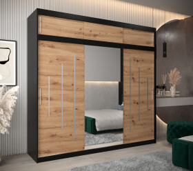 Šatní skříň Abi Y1 s nástavcem Barva korpusu: Černá, Rozměry: 250 cm, Dveře: Dub artisan