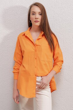 Bigdart 20153 Jediná kapsa Nadměrná lněná košile - Oranžová
