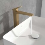 VILLEROY & BOCH - Architectura Square Umyvadlová baterie s výpustí Push-Open, AquaSmart, kartáčované zlato TVW12500200076
