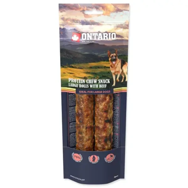 Ontario Protein žvýkací pamlsek velká rolka s hovězím 25.4cm 2ks (214-56054)