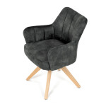 Židle jídelní, otočný mechanismus 360°, taštičkové pružiny v sedáku, tmavě zelená látka, noha masiv dub