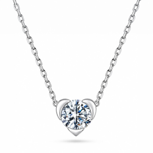 Stříbrný náhrdelník se srdíčkem Patrizia 1 ct MOISSANITE + CERTIFIKÁT, Stříbrná 40 cm + 5 cm (prodloužení)