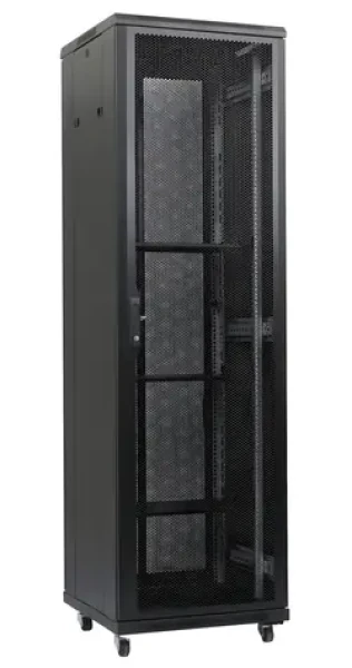 XtendLan 47U/600x800 černá / Stojanový rozvaděč / perforované dveře a záda (PER-47U-68-BLACK-P)
