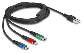 DeLock / Napájecí kabel / USB-A - Micro-USB Lightning USB-C / 2m / barevný (90156)