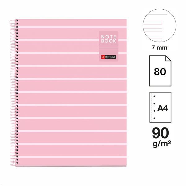 Miquelrius poznámkový blok Between the Lines NB-1, A4, 90g, karton, 80 listů, linka, Pink