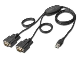 Digitus DA-70158 černý / Adaptér USB - 2x sériový port / USB 2.0 / FTDI FT2232H / DSUB 9M (DA-70158)