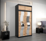 Šatní skříň Abi Se s nástavcem Barva korpusu: Černá, Rozměry: 180 cm, Dveře: Dub artisan