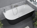 MEXEN/S - Mia volně stojící rohová vana pravá 160 x 75, bílá/černá, sifon a přepad nikl kartáčovaná 52691607575P-97