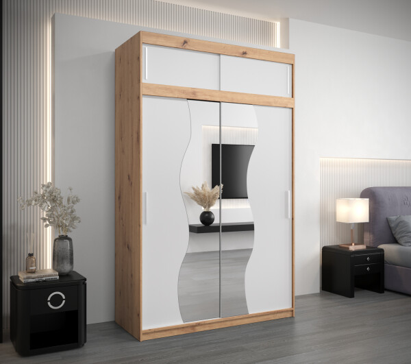 Šatní skříň Abi Mr s nástavcem Dveře: Bílá, Rozměr: 150 cm, Korpus: Dub artisan