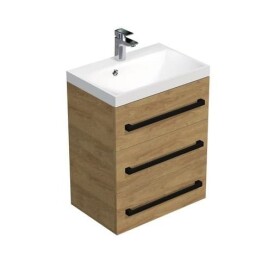 Koupelnová skříňka s černou úchytkou a umyvadlem SAT Cube Way 60x76,5x40 cm dub Hickory mat CUBE2C603DH CUBE2C603DH