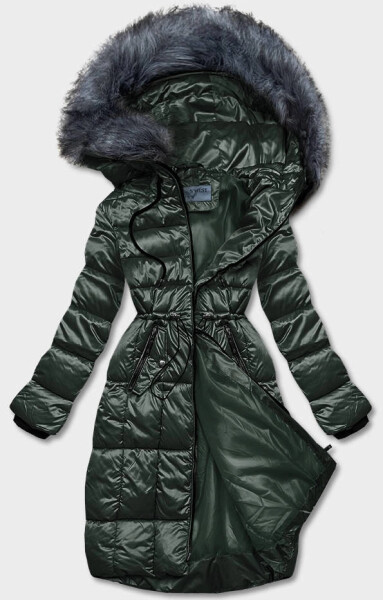 Tmavě zelená dámská metalická zimní bunda (B8073-10) odstíny zelené XL (42)