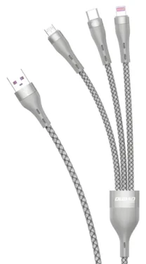 Dudao L20X šedá / Datový kabel / 3v1 Lightning, USB-C, Micro USB / 65W / 1,2 m