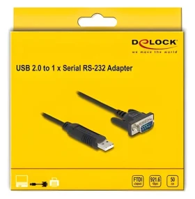 DeLock USB-A - RS-232 černá / Redukce / FTDI FT232R / 0,5 m (66461)