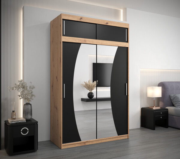 Šatní skříň Abi W0 s nástavcem Barva korpusu: Dub artisan, Rozměry: 150 cm, Dveře: Černá