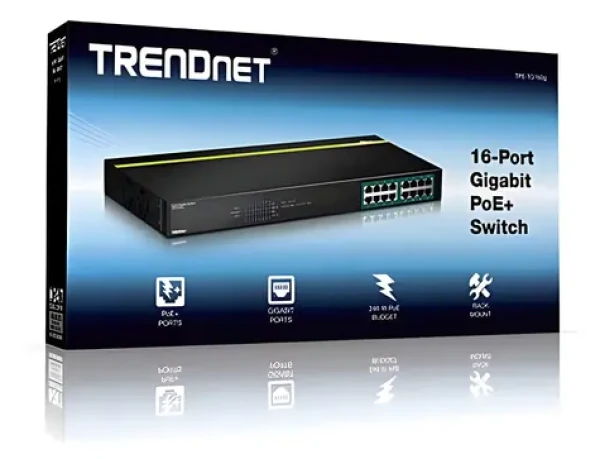 TRENDnet TPE-TG160g / Switch / 16x Gigabit PoE+ / 246 W / 32 Gbit/s / Rack 1U / kovové provedení (TPE-TG160G)