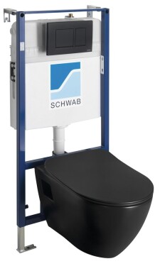SAPHO - Závěsné WC PAULA s podomítkovou nádržkou a tlačítkem Schwab, černá mat TP325-51SM-SET5