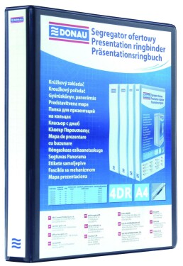 Kroužkový PP pořadač DONAU A4 s průhlednými kapsami, 4 kroužky 16 mm - černá