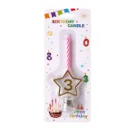 Dortisimo Svíčka růžová s LED zlatým podstavcem ve tvaru hvězdy číslo 3