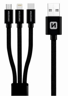 Swissten kabel kabel Textile 3in1mFi 1,2m, černá