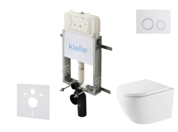 Kielle - Genesis New Set předstěnové instalace, klozetu Oudee, Vortex Rimless+, sedátka softclose a tlačítka Gemini New II, lesklá bílá/chrom 30528SZ67