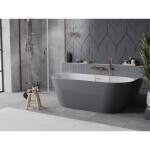 MEXEN/S - Oval Slim volně stojící vana nástěnná 170 x 80, bílá/šedá, sifon a přepad měď kartáčovaná 52661708062-65