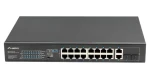 Lanberg Switch rack 19" PoE+ / Přepínač / 16x 10/100 Mbps / 16x PoE+ / 2x SFP / 250W / Unmanaged (RSFE-16P-2C-250)