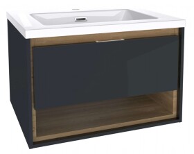 Kielle - Meara Skříňka s umyvadlem 60 cm, tmavě šedý lesk/tmavý dub 50026S606