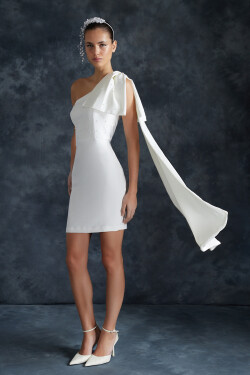 Trendyol Svatební Bílá Perlově Detaily Mašle Svatební/Svatební Elegantní Večerní Šaty