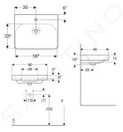 GEBERIT - Smyle Square Umyvadlo 600x480 mm, s přepadem, otvor pro baterii, bílá 500.229.01.1